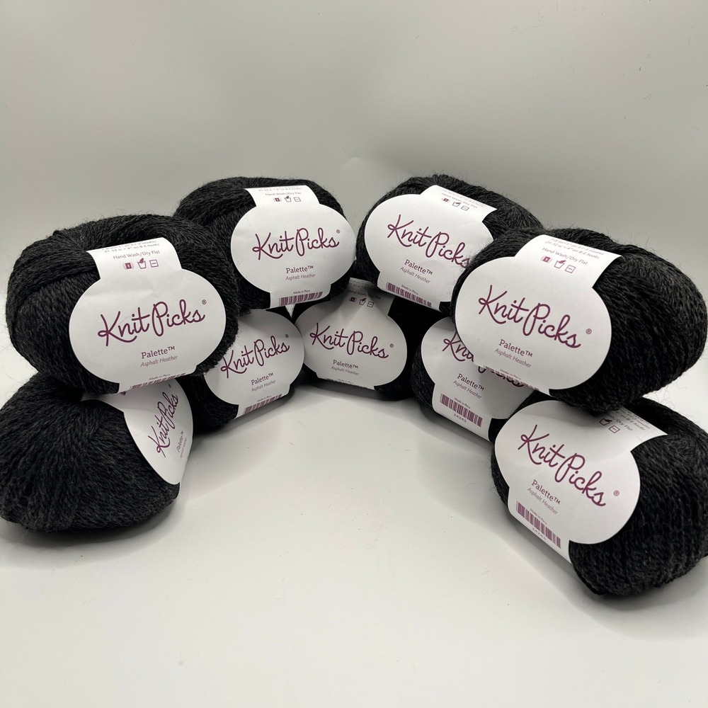 Knit Picks Palette Asphalt Heather Wool Yarn 9 Skeins Fingering Weight 231yd